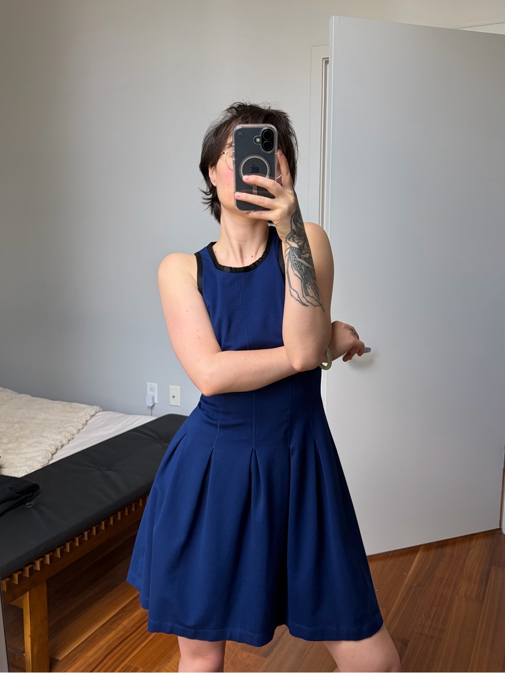 Navy Sleeveless Fit-and-Flare Dress